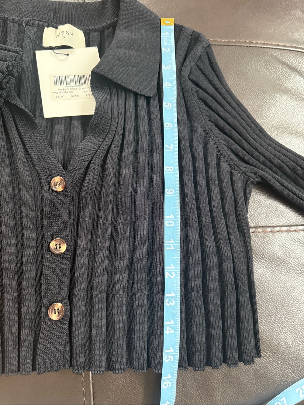 DISSH Black Rib Knit Polo Crop Button Up Top Sweater NWT Size S - Picture 8 of 10